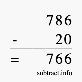 Calculate 786 minus 20 using long subtraction