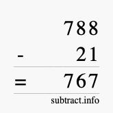Calculate 788 minus 21 using long subtraction