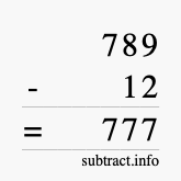 Calculate 789 minus 12 using long subtraction