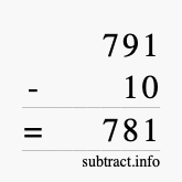 Calculate 791 minus 10 using long subtraction