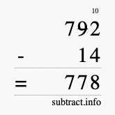 Calculate 792 minus 14 using long subtraction