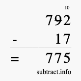 Calculate 792 minus 17 using long subtraction