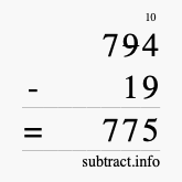 Calculate 794 minus 19 using long subtraction