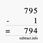 Calculate 795 minus 1 using long subtraction