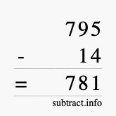 Calculate 795 minus 14 using long subtraction