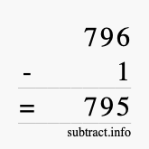 Calculate 796 minus 1 using long subtraction