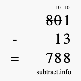 Calculate 801 minus 13 using long subtraction
