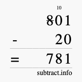 Calculate 801 minus 20 using long subtraction