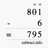 Calculate 801 minus 6 using long subtraction