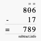 Calculate 806 minus 17 using long subtraction