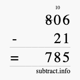 Calculate 806 minus 21 using long subtraction