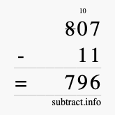 Calculate 807 minus 11 using long subtraction