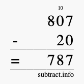Calculate 807 minus 20 using long subtraction