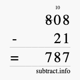 Calculate 808 minus 21 using long subtraction