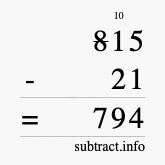 Calculate 815 minus 21 using long subtraction