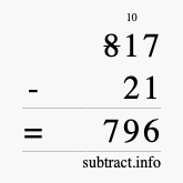 Calculate 817 minus 21 using long subtraction