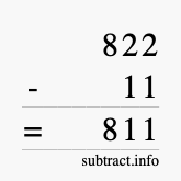 Calculate 822 minus 11 using long subtraction