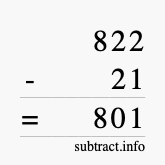 Calculate 822 minus 21 using long subtraction