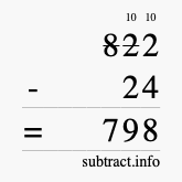 Calculate 822 minus 24 using long subtraction