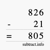 Calculate 826 minus 21 using long subtraction