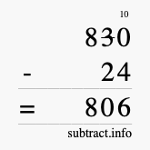 Calculate 830 minus 24 using long subtraction