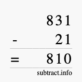 Calculate 831 minus 21 using long subtraction