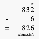 Calculate 832 minus 6 using long subtraction