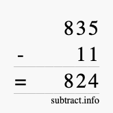 Calculate 835 minus 11 using long subtraction