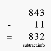 Calculate 843 minus 11 using long subtraction