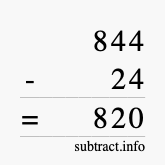 Calculate 844 minus 24 using long subtraction