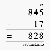 Calculate 845 minus 17 using long subtraction