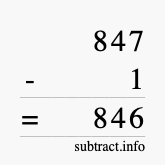 Calculate 847 minus 1 using long subtraction