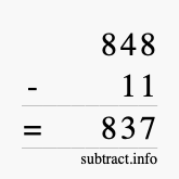 Calculate 848 minus 11 using long subtraction