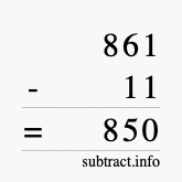 Calculate 861 minus 11 using long subtraction