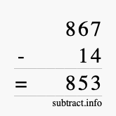 Calculate 867 minus 14 using long subtraction