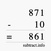 Calculate 871 minus 10 using long subtraction