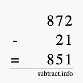 Calculate 872 minus 21 using long subtraction