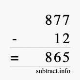 Calculate 877 minus 12 using long subtraction