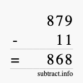 Calculate 879 minus 11 using long subtraction