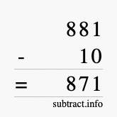 Calculate 881 minus 10 using long subtraction