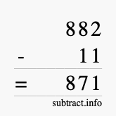 Calculate 882 minus 11 using long subtraction