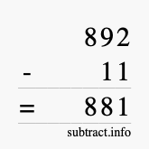 Calculate 892 minus 11 using long subtraction
