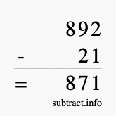 Calculate 892 minus 21 using long subtraction