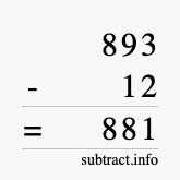 Calculate 893 minus 12 using long subtraction