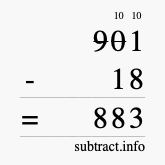 Calculate 901 minus 18 using long subtraction