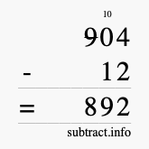 Calculate 904 minus 12 using long subtraction