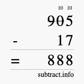 Calculate 905 minus 17 using long subtraction