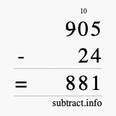 Calculate 905 minus 24 using long subtraction