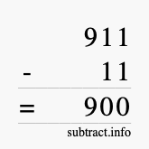 Calculate 911 minus 11 using long subtraction