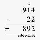 Calculate 914 minus 22 using long subtraction